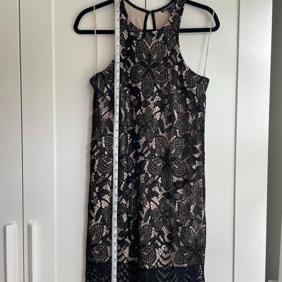 Express Black Lace Sleeveless Dress w/ Scalloped Hem & Keyhole Back - Picture 5 of 5